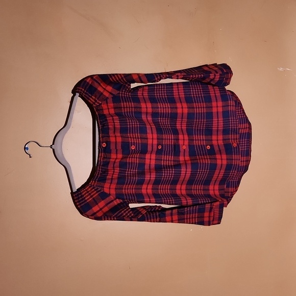 Off the Shoulder Plaid Blouse - Picture 1 of 7